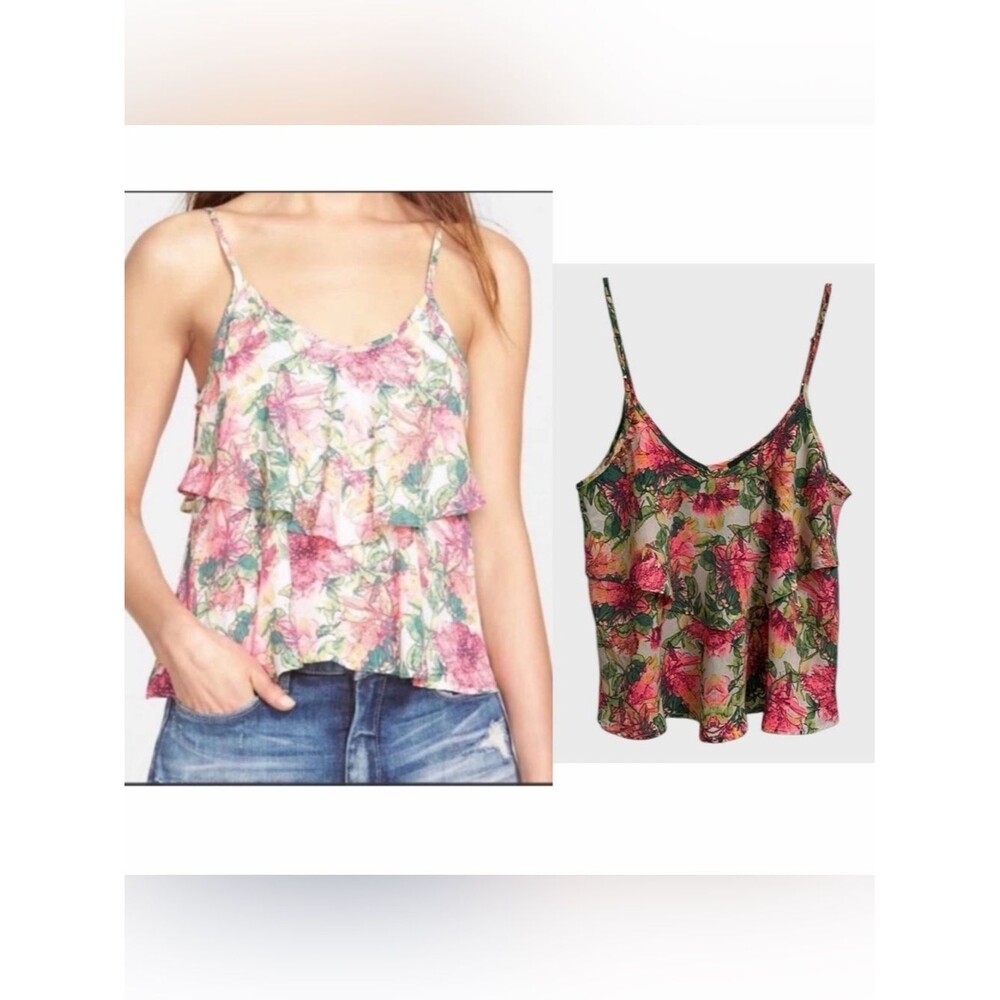 Anthropologie ASTR Two-Tier Ruffle Tank Top Size XS Floral Spaghetti Straps Y2K